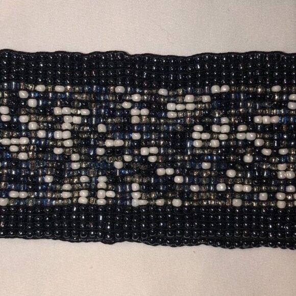 Navy White Custom Made Beaded Pull On Elastic Belt - Picture 5 of 6